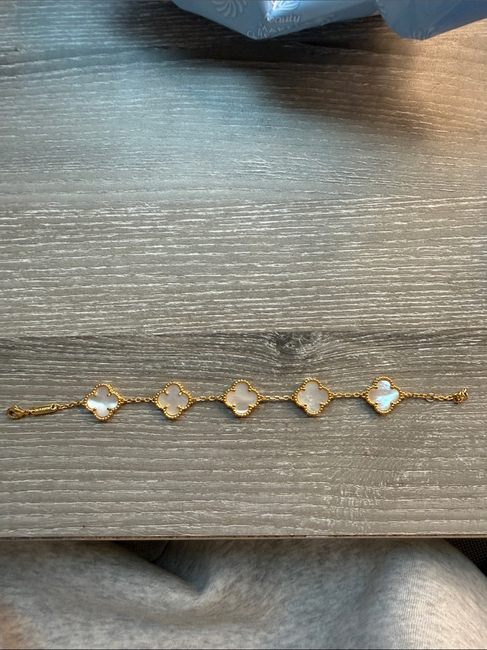 Gold-Tone Mother of Pearl Clover Link Bracelet - Women